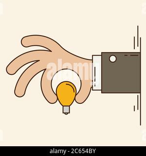 Cartoon businessman hand holding idea light bulb, giving idea or show idea vector illustration. Stock Vector