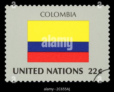 COLOMBIA - Postage Stamp of Colombia national flag, Series of United Nations, circa 1984. Stock Photo