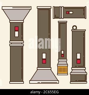 flashlight set in vector flat style Stock Vector