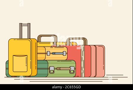 Baggage, luggage, suitcases on background. Flat style vector illustration. Stock Vector