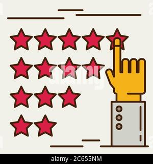Vector customer review concepts in flat style - male hand choosing positive review. Stock Vector