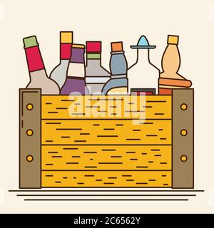 Flat bottles in a box with long shadow. Vector Stock Vector