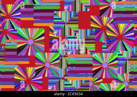 Abstract Color Elements Seamless Pattern 3D Illustration Stock Vector