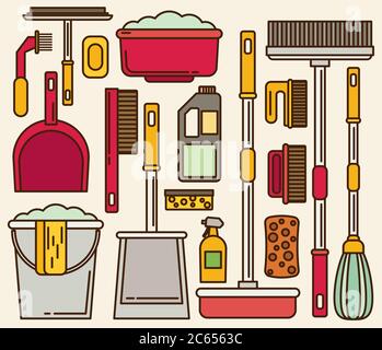 Cleaning set, isolate, flat design Stock Vector