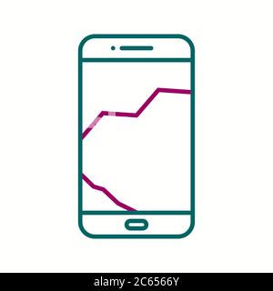 Unique Broken Cell Phone Vector Line Icon Stock Vector