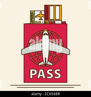 Vector modern flat design web icon on airline tickets and travel with jet airliner flying Stock Vector