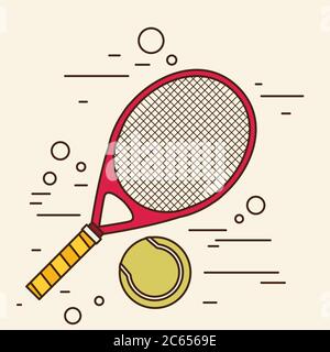 tennis racket and ball icon. flat style vector illustration Stock Vector