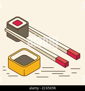 Food illustration - sushi roll with nori. Modern 3d flat design isometric concept. Stock Vector