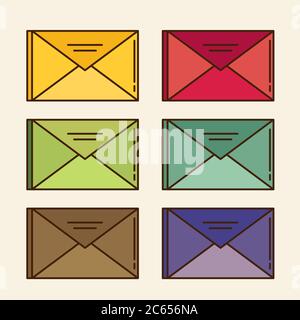 Color mail icon set in flat design style Stock Vector