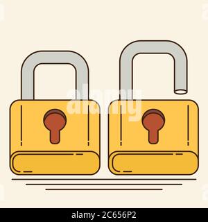 Opened and closed locks. Flat locks Stock Vector
