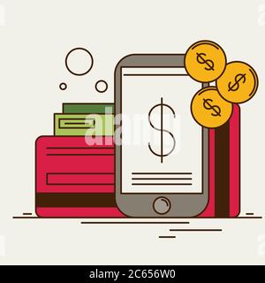 Flat design vector colored illustration concept for mobile banking and online payment Stock Vector