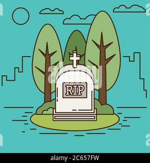 Vector illustration grey gravestone. Flat tombstone icon Stock Vector
