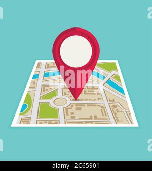 Flat map with pin. Vector map pointer icon Stock Vector