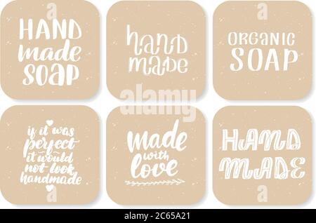 Stickers with hand drawn typography lettering inscriptions. Stock Vector