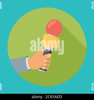 Flat design vector business illustration concept Interview hand holding microphone for website and promotion banners. Stock Vector