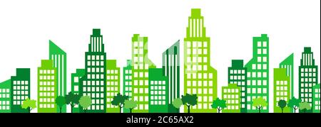 Cityscape, city houses seamless border, urban multi-story building, municipal background, town frame, flat drawing. High-rise skyscrapers, isolated hi Stock Vector