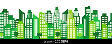 Cityscape, city houses seamless border, urban multi-story building, municipal background, town frame, flat drawing. High-rise skyscrapers, isolated Stock Vector