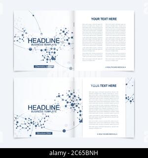 Scientific templates square brochure, magazine, leaflet , flyer, cover, booklet, annual report. Scientific concept for medical, technology, chemistry Stock Vector