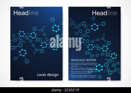 Vector templates for brochure magazine leaflet flyer cover booklet annual report. Modern futuristic hexagonal pattern with particle, molecule Stock Vector