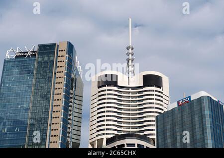 Brisbane, Queensland, Australia - 21st January 2020 : Low angle view of some high rise building in the CDB district in Brisbane, Australia Stock Photo