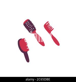 Hair brush icon set. Comb signs. Hand drawn flat vector illustration Stock Vector