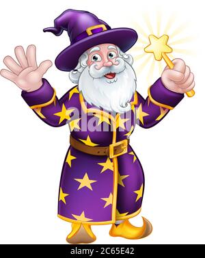 Wizard Cartoon Character with Wand Stock Vector