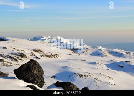 Sunrise from top of Kilimanjaro (5.895 m) - highest mountain in Africa. Tanzania Stock Photo