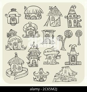 Set of sketch cartoon vector houses Stock Vector