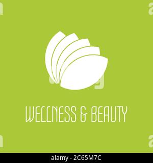 Green leafs icon - wellness beauty and spa theme. Simple flat white vector illustration on green background. Stock Vector