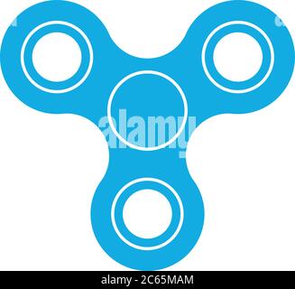 Three-bladed fidget spinner - popular toy and anti-stress tool. Blue simple flat vector icon isolated on white background. Stock Vector