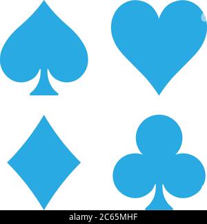 Poker card suits - hearts, clubs, spades and diamonds. Casino gambling theme vector illustration. Simple shapes in blue on white background. Stock Vector