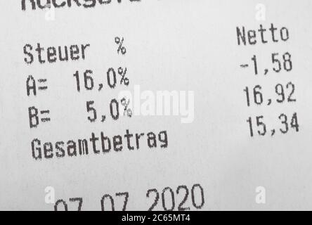 receipt shows reduced value-added tax rate in Germany - VAT is called MwST or Mehrwertsteuer in German - English translation: Steuer means tax and Gesamtbetrag means total amount
