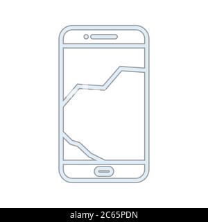 Unique Broken Cell Phone Vector Line Icon Stock Vector