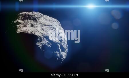 asteroid in deep space lit by the Sun Stock Photo