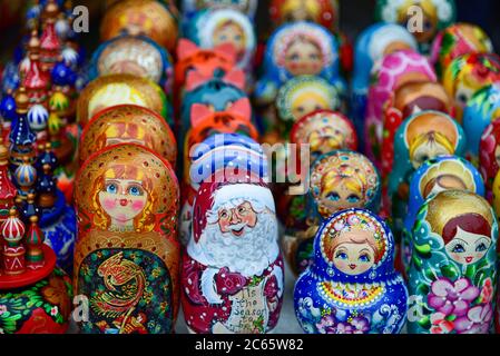 Russian nesting dolls on a shelf in the store. Stock Photo