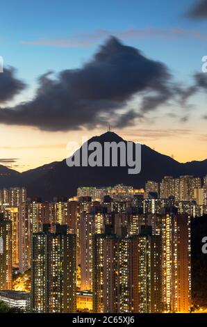 Apartments of Kowloon at sunset, Hong Kong Stock Photo