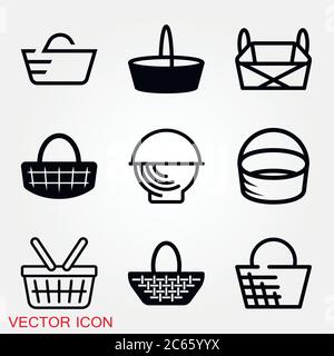 Basket icon, plate with spoon BBQ. Vector sign Stock Vector