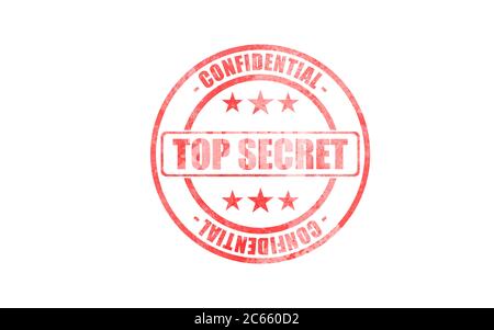 TOP SECRET, confidential stamp. Stamp with text top secret, confidential isolated on white background. Classified document message with red ink, priva Stock Photo