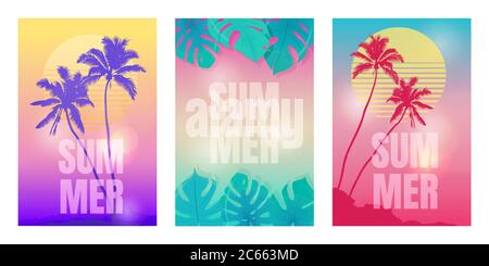 Colored summer backgrounds with palm trees Stock Vector