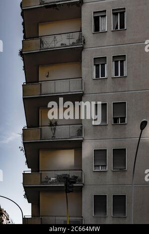 Corner balconies at a tenement building in Testaccio in Rome, Italy Stock Photo