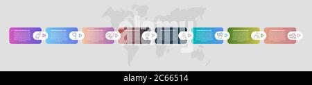 Timeline creative design 3D infographics template. Business vector illustration with 8 options, arrows. Can be used for process banner, diagram, app Stock Vector