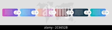 Timeline creative design 3D infographics template. Business vector illustration with 6 options, arrows. Can be used for process banner, diagram, app Stock Vector