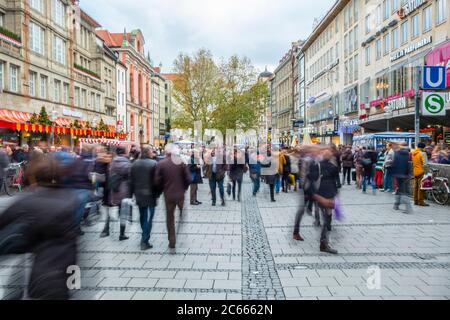 Pedestrian zone with many people, Munich, Bavaria, Germany Stock Photo