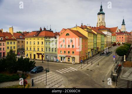Zlotoryja, Poland - July 5, 2020: Region: Lower Silesia. Top view of Rynek square and Old Town Stock Photo