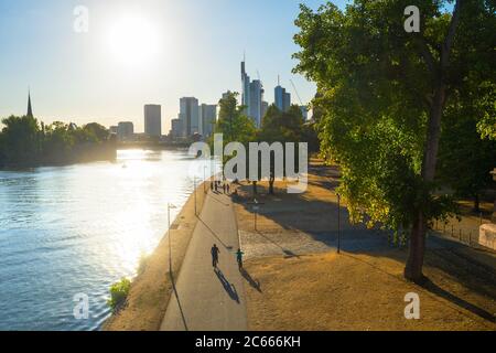 Main River Embankment People At A Park Modern City Skyline In Background Frankfurt Germany Stock Photo Alamy
