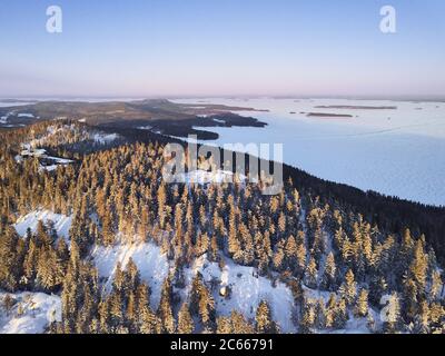 Aerial view of Hill Ukko in the National Park Koli Finland. Stock Photo