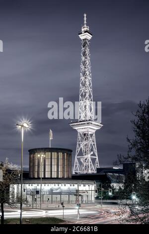 Berlin Radio Tower and fairground at night Stock Photo