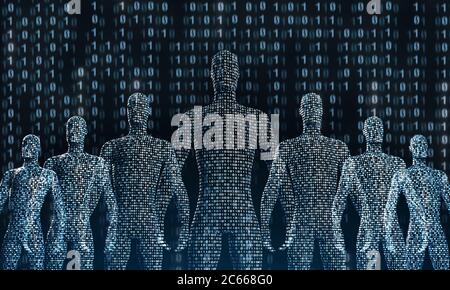 Crowd of standing digital people. The concept of the symbiosis of man and technology, medicine. 3d rendering Stock Photo