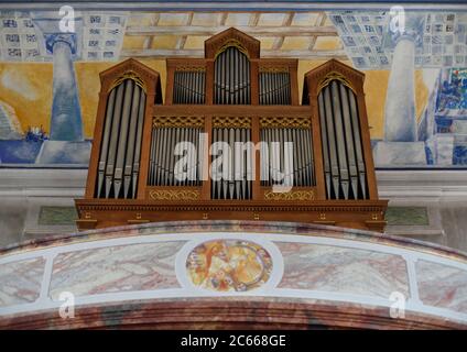 Organ in the St.Martinskirche, oldest building of the city of Ettlingen, Baden-Württemberg, Germany Stock Photo