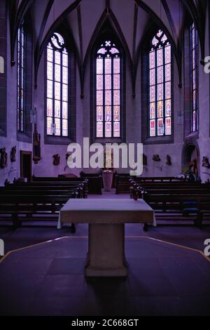 Choir, sanctuary, St. Martin's church, oldest building of the city of Ettlingen, Baden-Württemberg, Germany Stock Photo